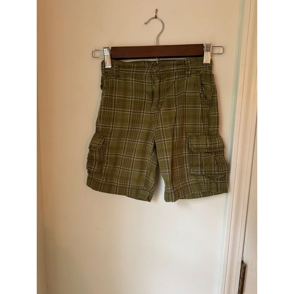 Carters Toddler Boys Olive Green Plaid Cargo Shorts Size 5T Cotton 35623